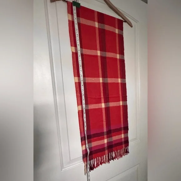 Cashmere Multi-Colors in Red and White Plaid Scarf - Picture 1 of 6